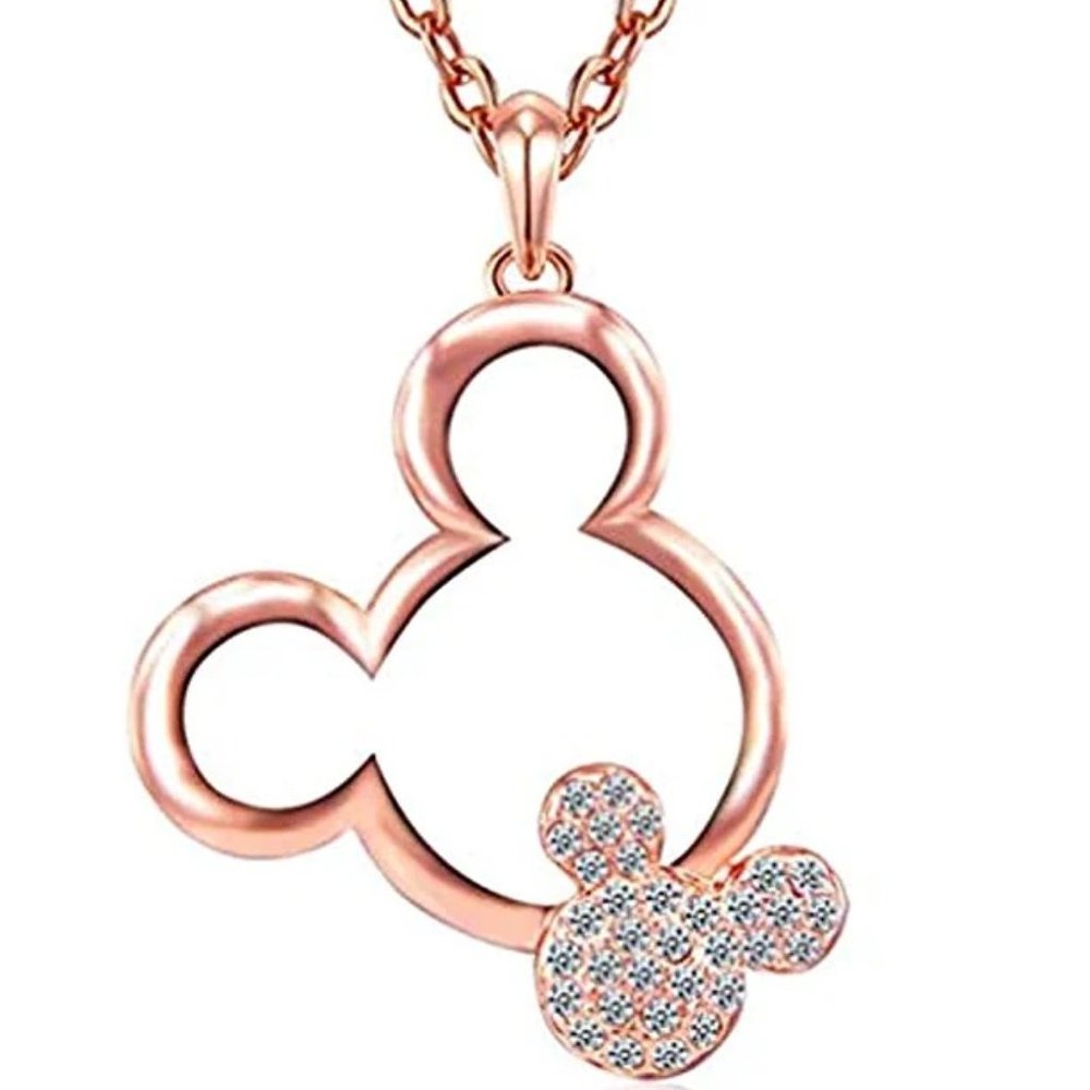 18k Rose Gold Plated Mickey Pendant Necklace NWT